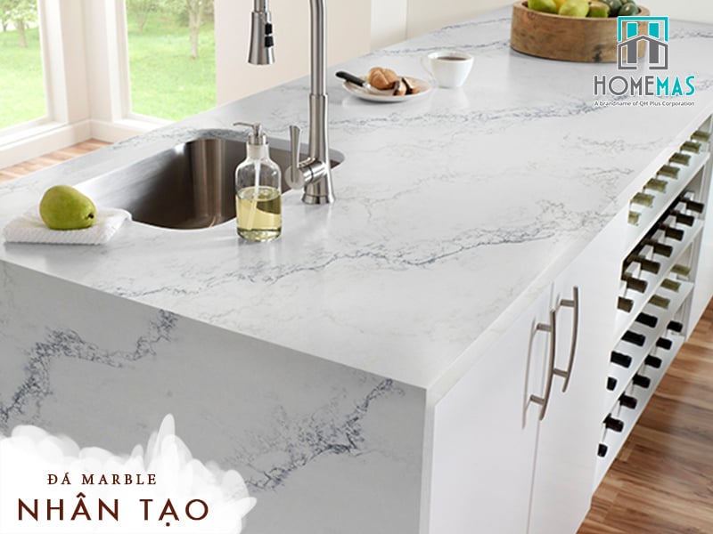 Đá ốp bếp màu trắng sang trọng